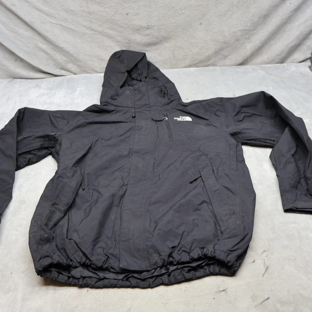 North Face Jacket Men Medium Black Hooded Waterproof Rain Wind Hiking 3in1 Shell